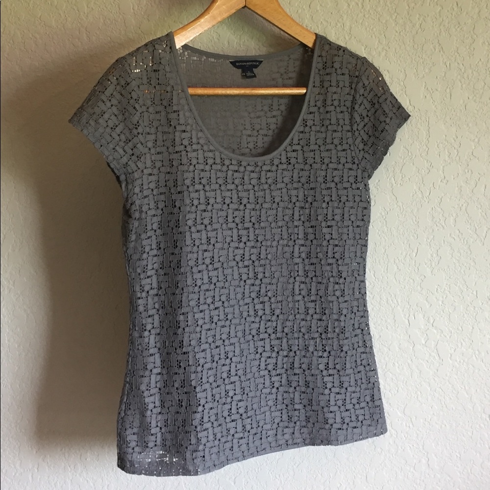 Banana Republic crochet illusion top, grey/gray